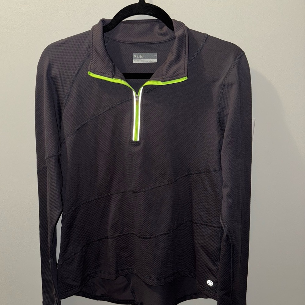 Lija Gray and Neon Green Quarter-Zip Pullover Tennis